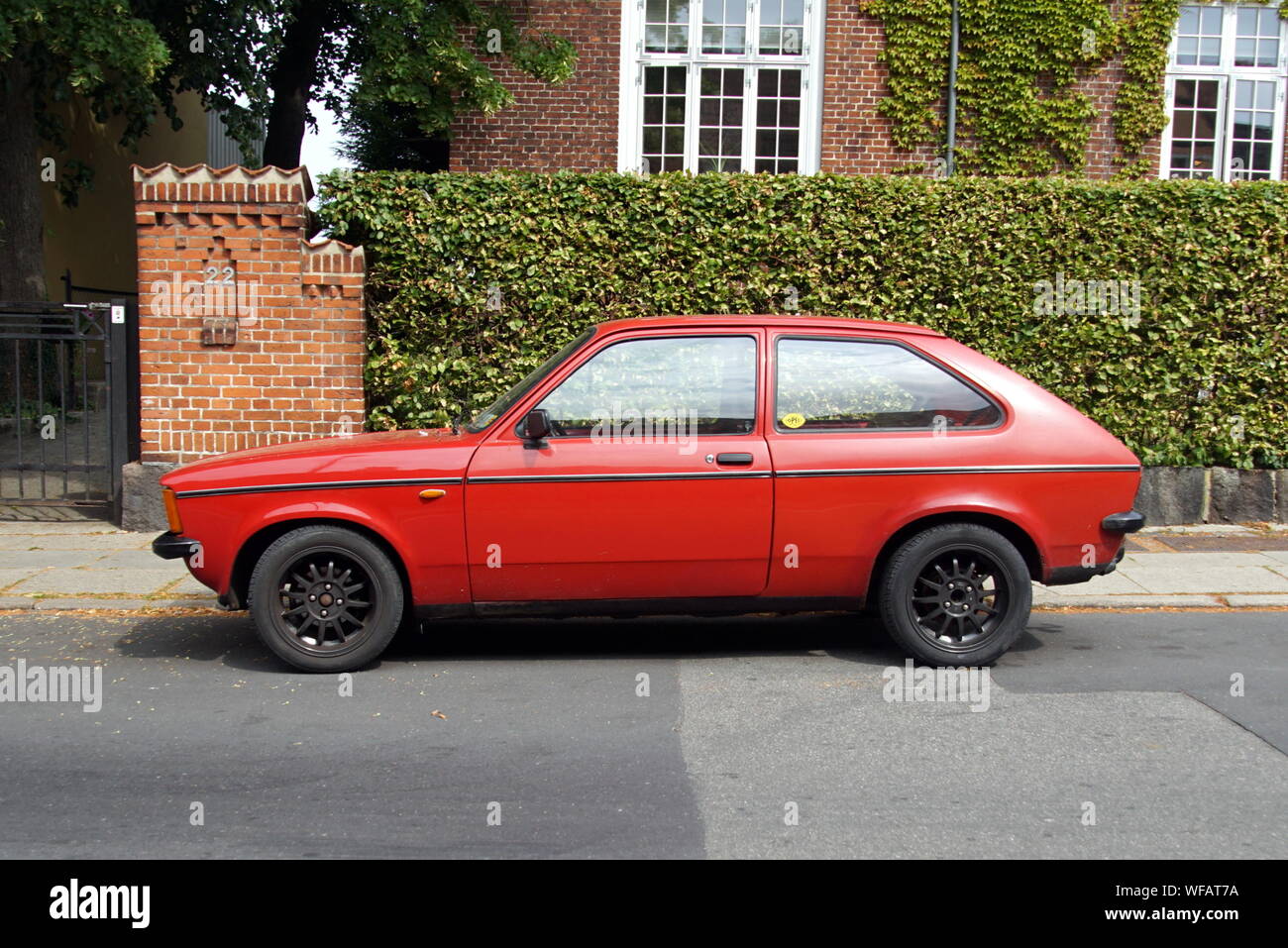 Riskilde, Denmark - July 19, 2019: Opel Kadett C City parked by the side of the road. Nobody in the vehicle. Stock Photo