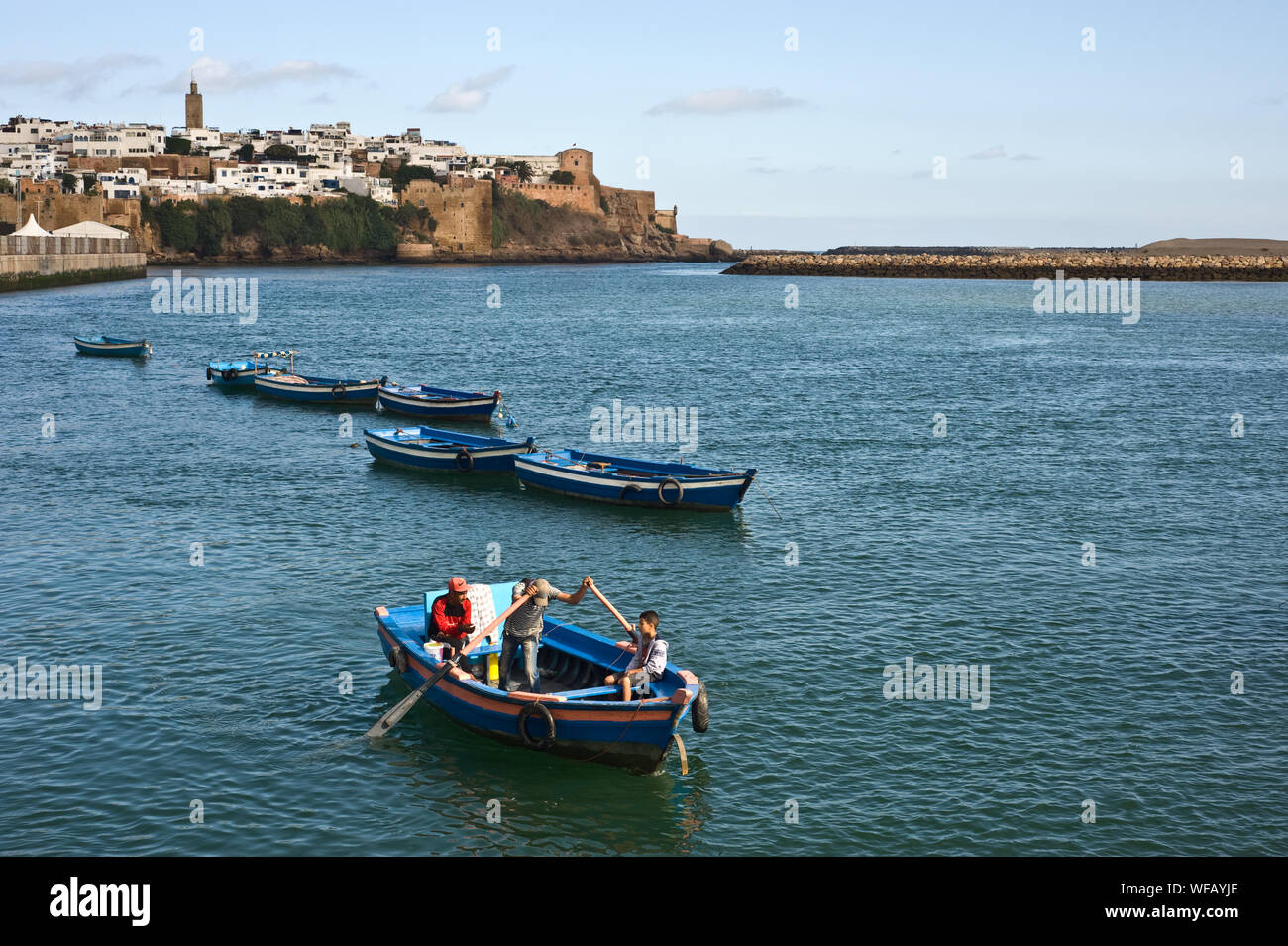 Bou regreg river + Kasbah of the Udayas in the background ( Morocco) Stock Photo