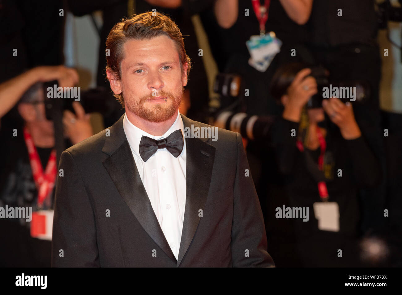 VENICE, Italy. 30th Aug, 2019. Jack O'Connell walks the red carpet for the World Premiere of 'Seberg' during the 76th Venice Film Festival at Palazzo del Cinema on August 30, 2019 in Venice, Italy. Credit: Roberto Ricciuti/Awakening/Alamy Live News Stock Photo