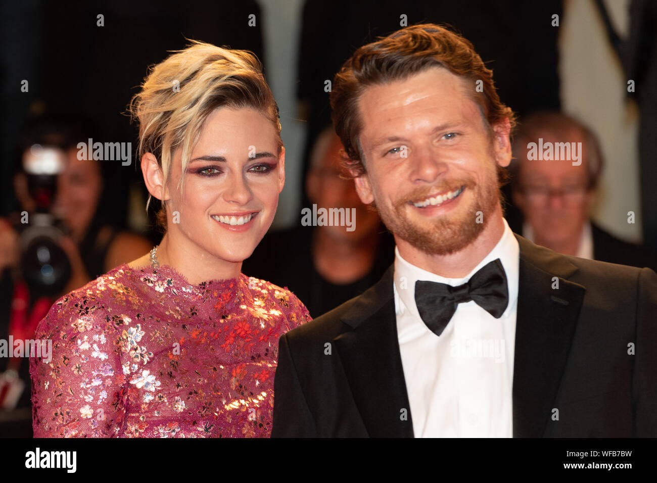 VENICE, Italy. 30th Aug, 2019. Kristen Stewart and Jack O'Connell pose for photographers at the red carpet for the World Premiere of 'Seberg' during the 76th Venice Film Festival at Palazzo del Cinema on August 30, 2019 in Venice, Italy. Credit: Roberto Ricciuti/Awakening/Alamy Live News Stock Photo