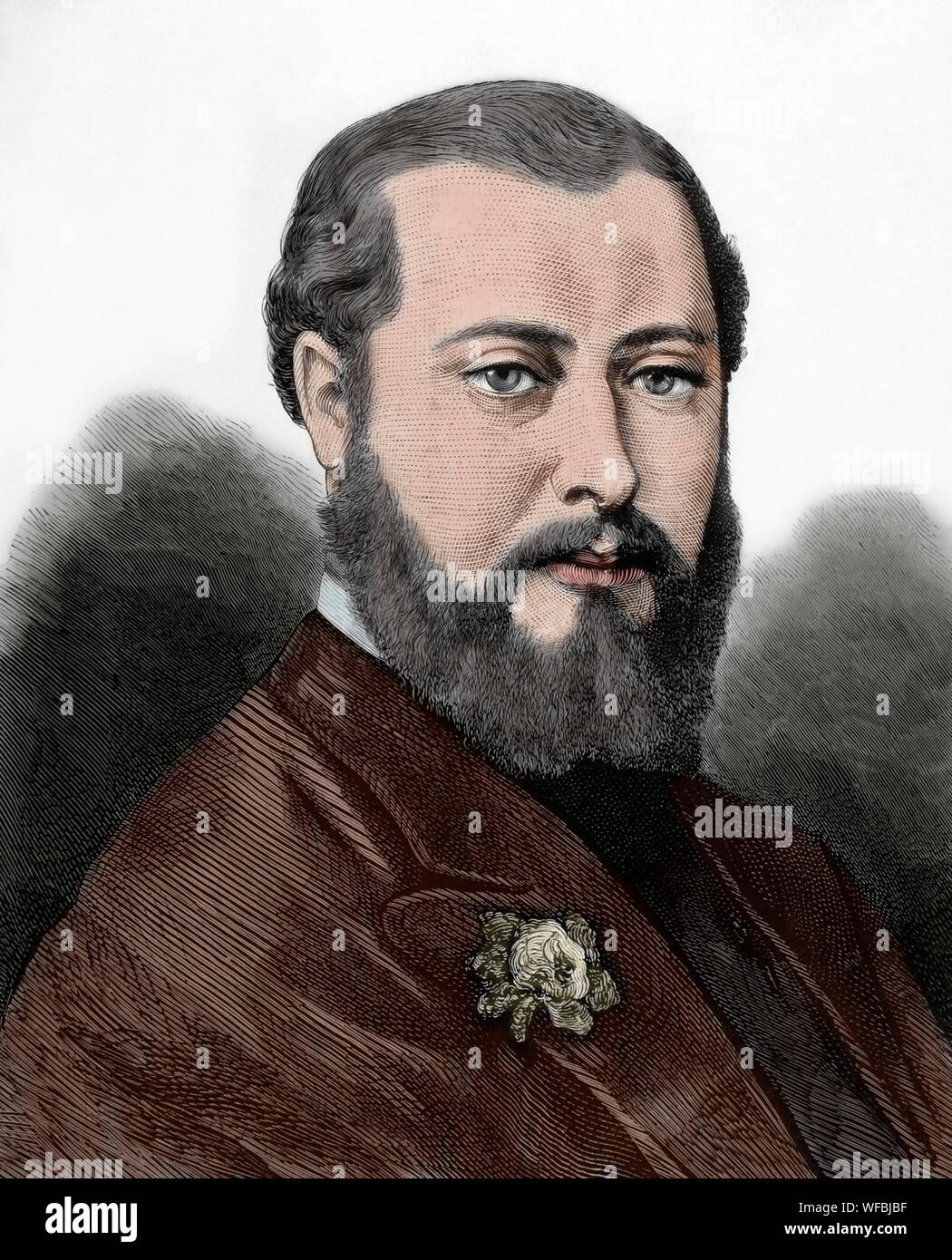 Edward VII (1841-1910). King of the United Kingdom of Great Britain and Ireland and of the British dominions and emperor of India from 1901. He was the eldest son of Queen Victoria. Portrait as The Prince Albert Edward, future Edward VII. Engraving. La Ilustracion Española y Americana, April 22, 1876. Later colouration. Stock Photo