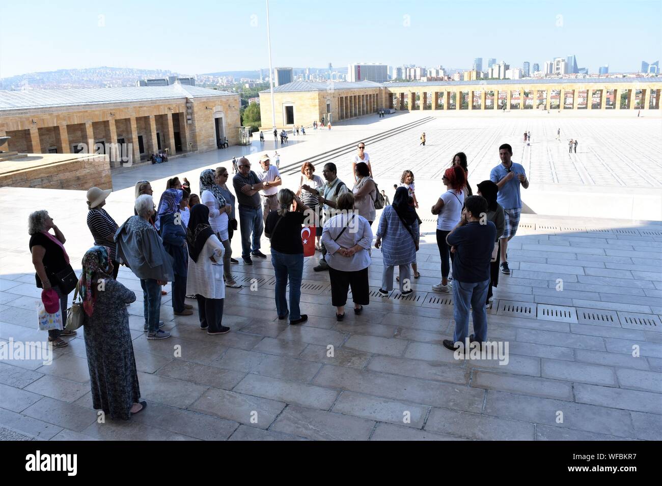 Ankara, Turkey. 31st Aug, 2019. A group of visitors listen to their tour guide at Anitkabir, the mausoleum of modern Turkey's founder Mustafa Kemal Ataturk, a day after the 97th anniversary of Victory Day, which commemorates the defeat of the Greek forces at the hands of the Turks in the Battle of Dumlupinar in 1922. Credit: Altan Gocher/ZUMA Wire/Alamy Live News Stock Photo