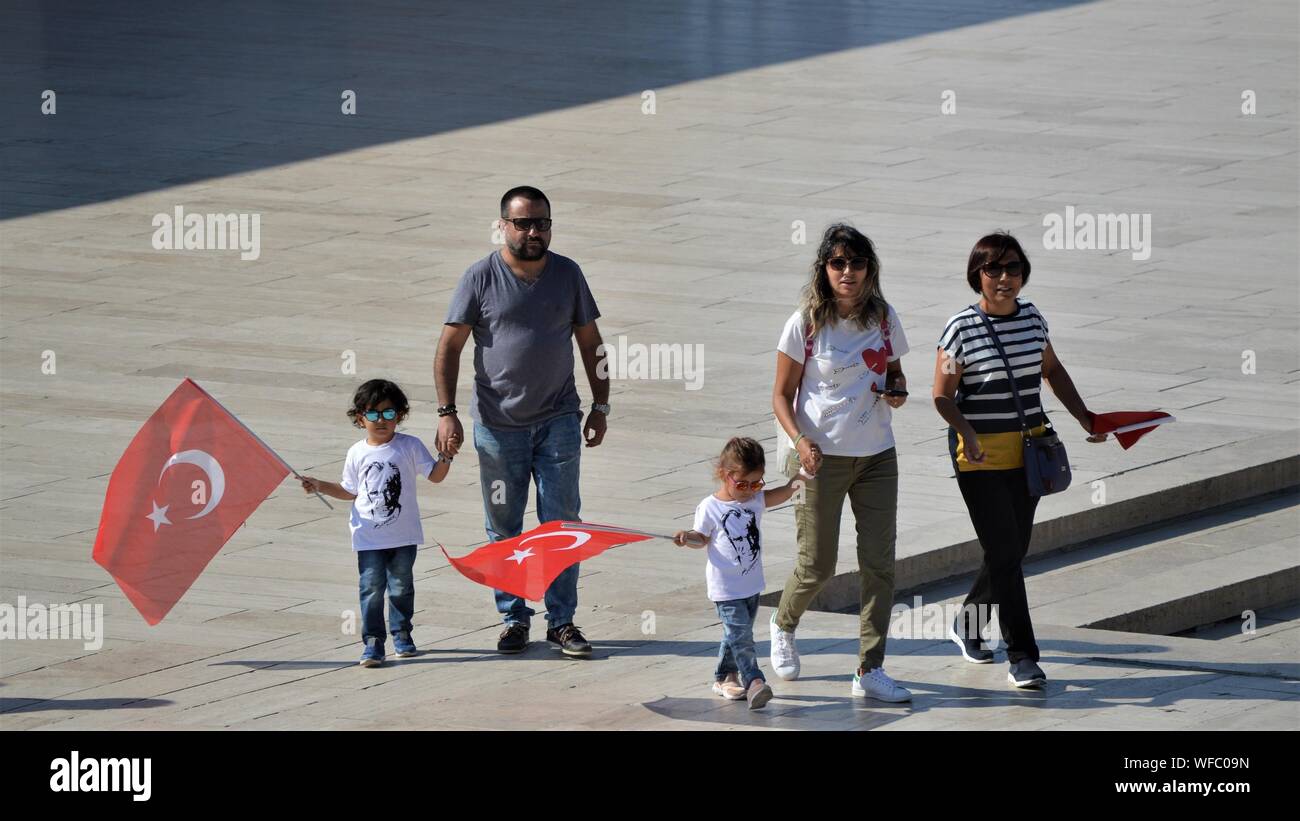 Ankara, Turkey. 31st Aug, 2019. Members of a Turkish family visit Anitkabir, the mausoleum of modern Turkey's founder Mustafa Kemal Ataturk, a day after the 97th anniversary of Victory Day, which commemorates the defeat of the Greek forces at the hands of the Turks in the Battle of Dumlupinar in 1922. Credit: Altan Gocher/ZUMA Wire/Alamy Live News Stock Photo