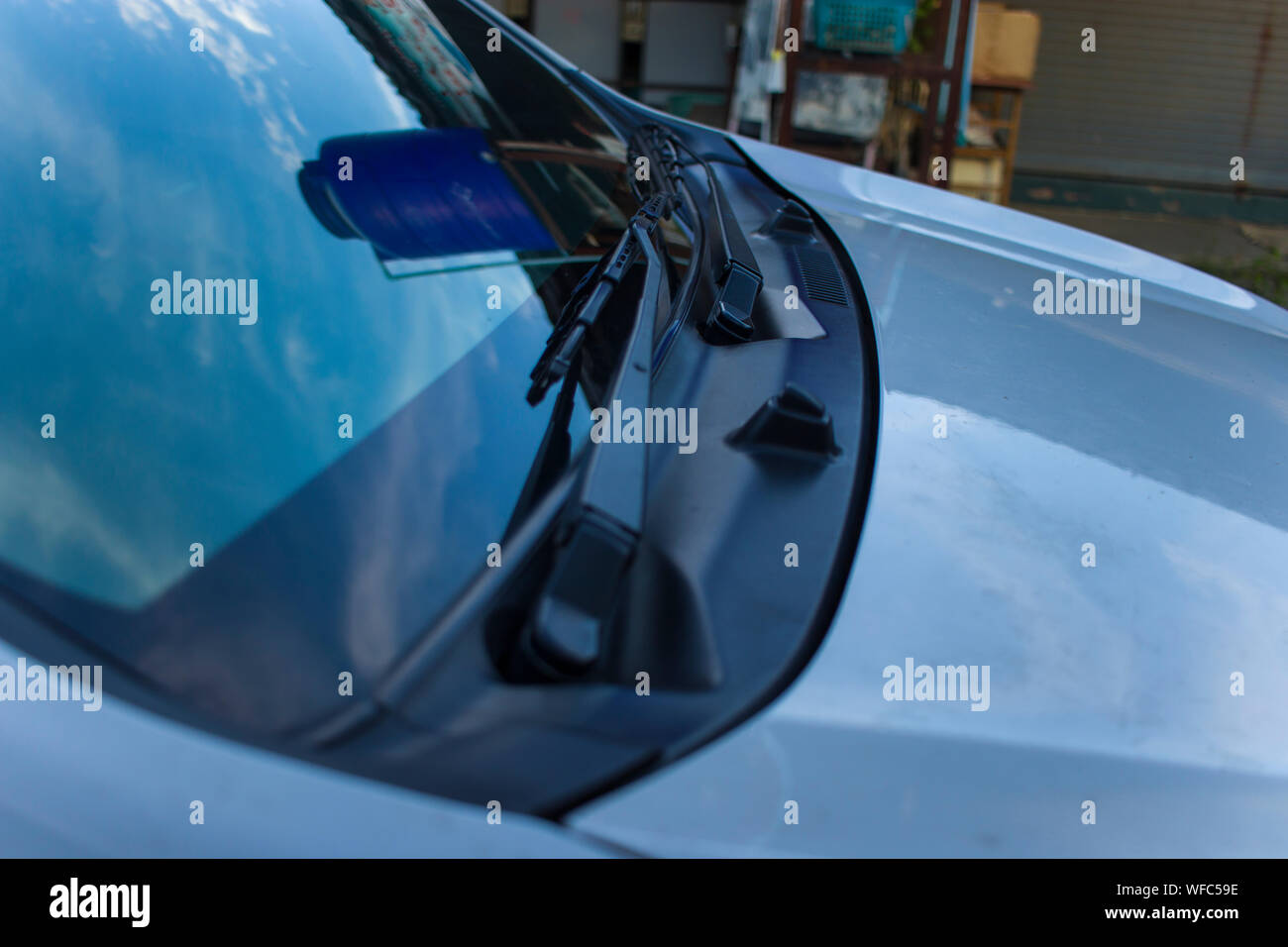 Closeup pictures of windshields and wipers of car. High resolution image gallery Stock Photo
