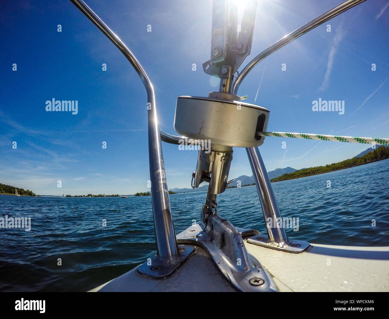 Close-up Of Yatch Pulley Against Sky Stock Photo