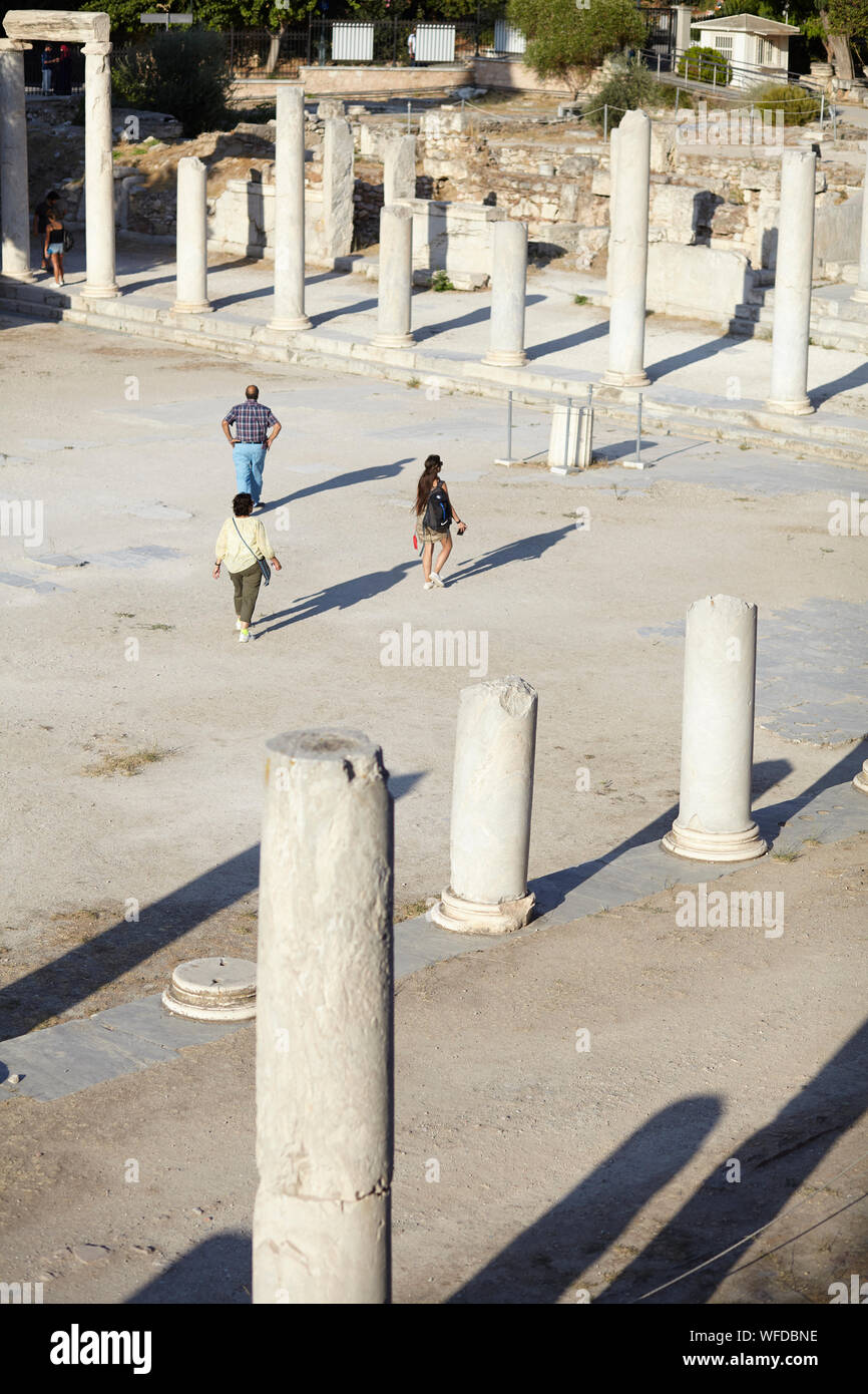 roman agora ruin at plaka Athens greece, tourists walking on the ruins Stock Photo