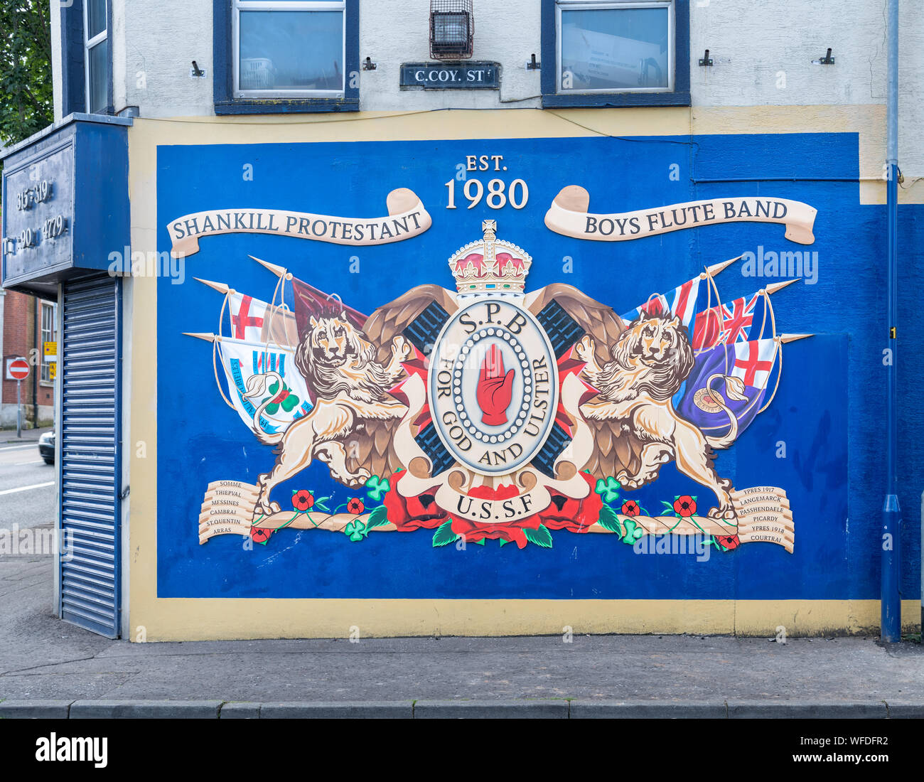 Shankill Protestant Boys Flute Band Mural, Belfast, northern Ireland Stock Photo
