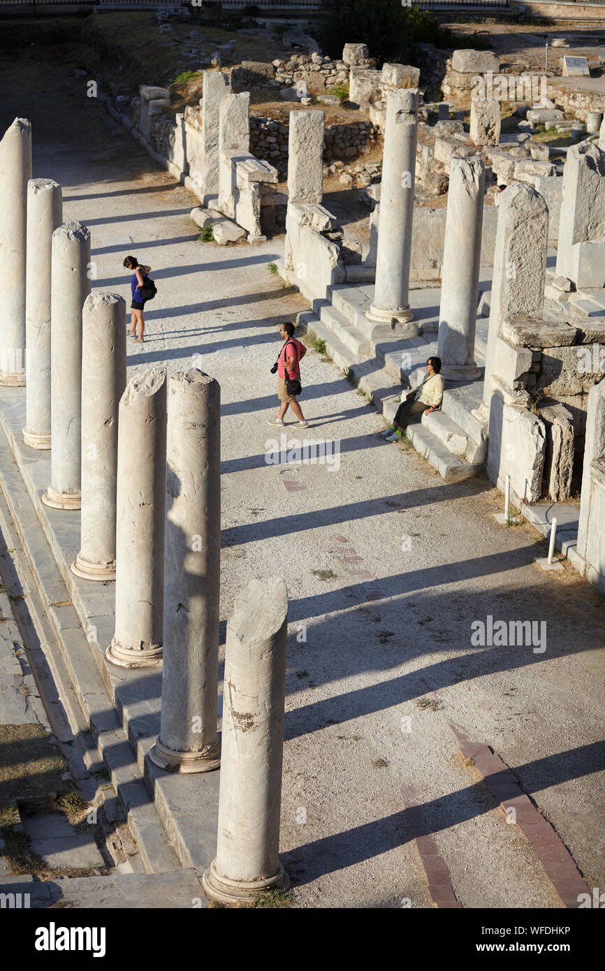 roman agora ruin at plaka Athens greece, tourist walking on the ruins Stock Photo