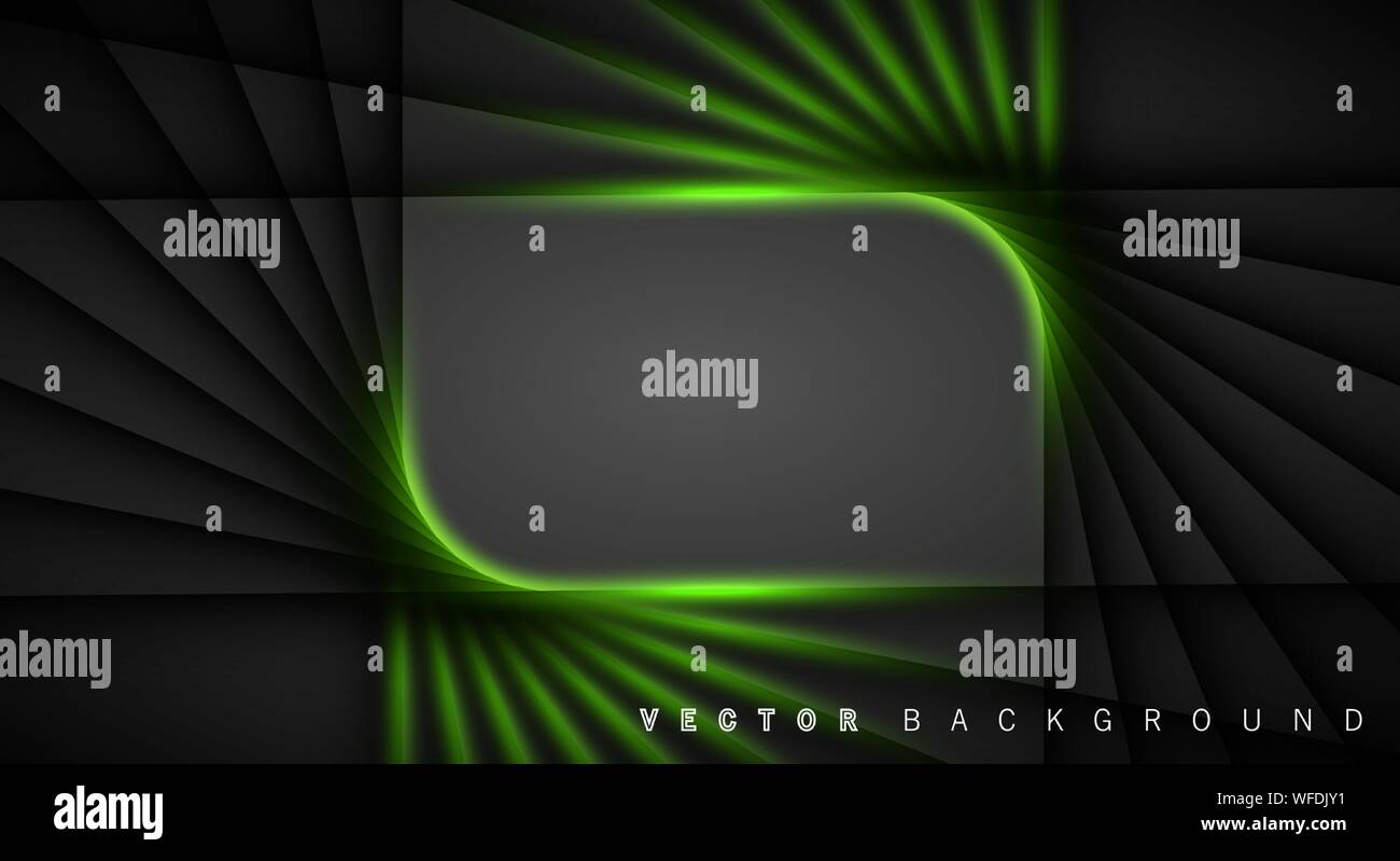 Green light line shadow dark grey luxury background Stock Vector
