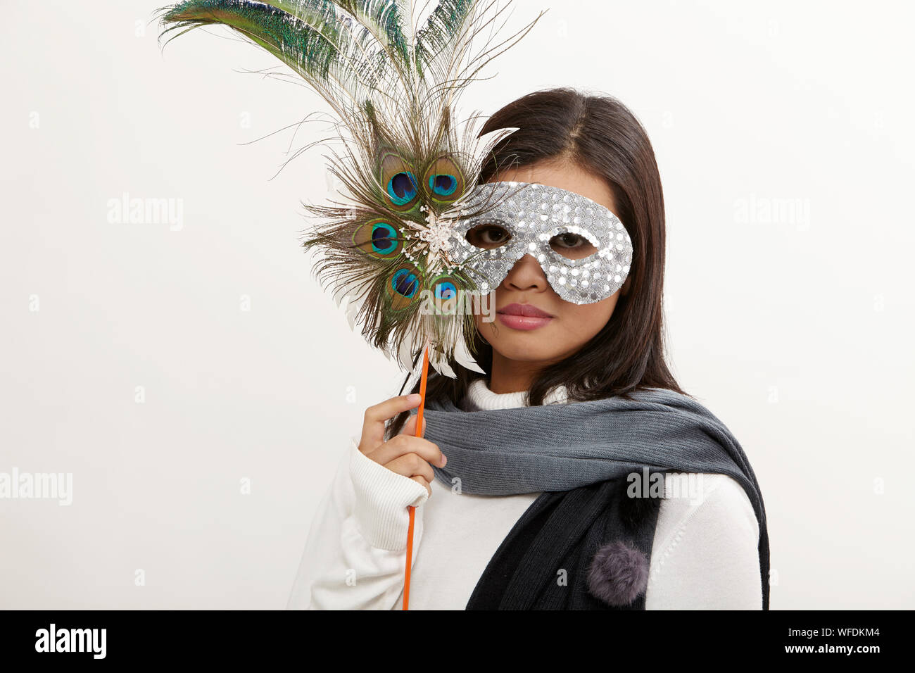 asian woman with face mask on the white background Stock Photo