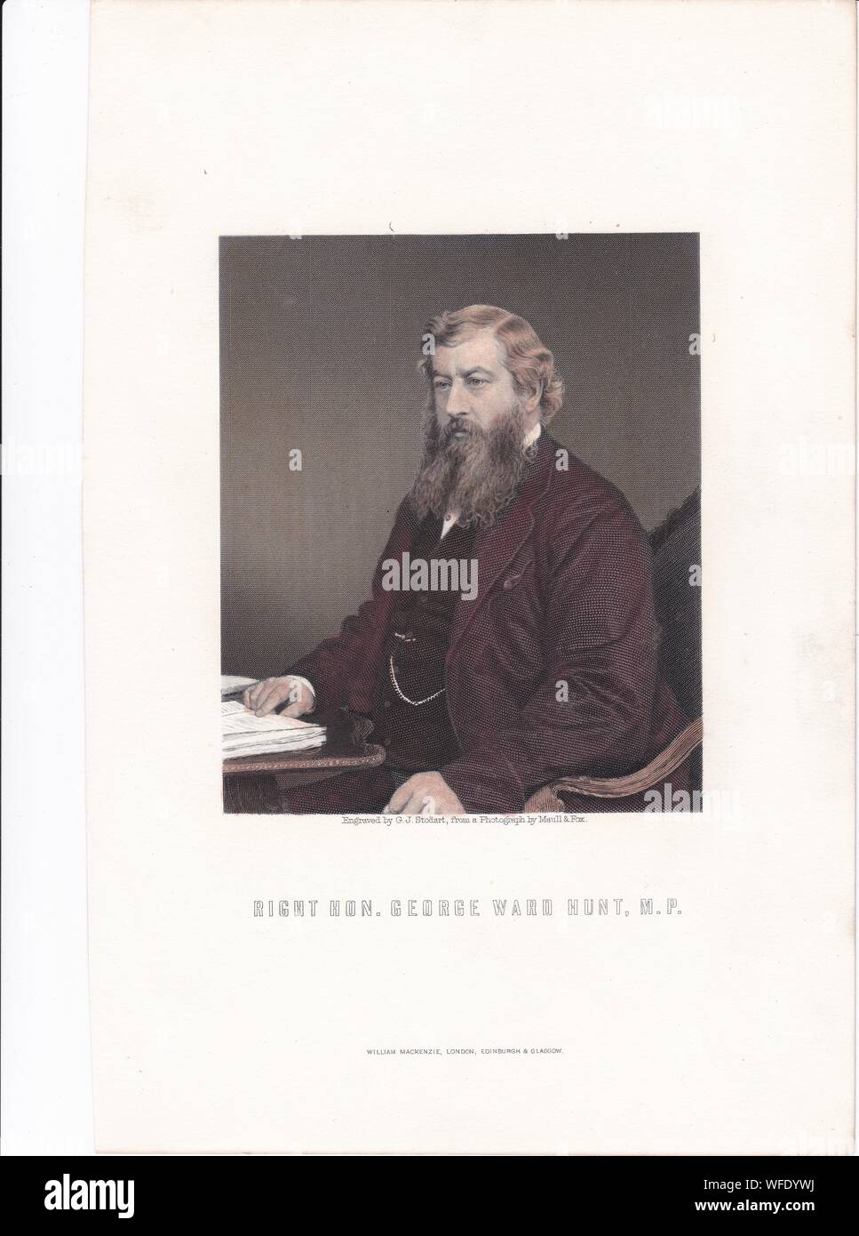 Book plate / print of 'The Right Hon. George Ward Hunt'. M.P. British statesman of the Conservative Party.  Chancellor of the Exchequer and First Lord. Stock Photo