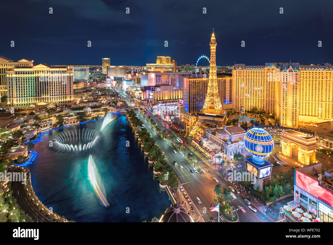Aerial view of Las Vegas strip in Nevada as seen at night Stock Photo ...