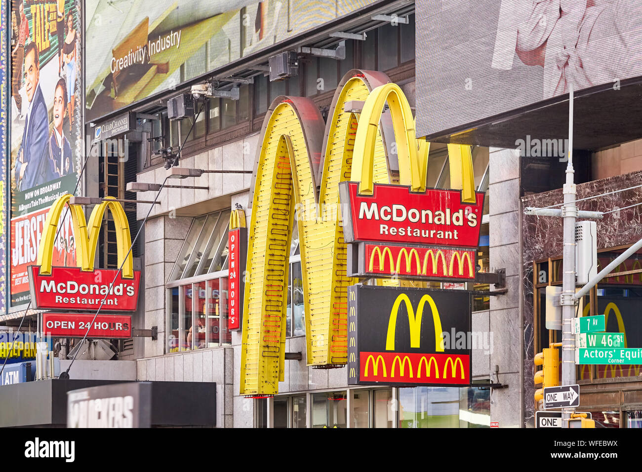 New York City, USA - June 29, 2018: McDonald’s logos at the Times Square, often referred as the commercial heart of the world. Stock Photo