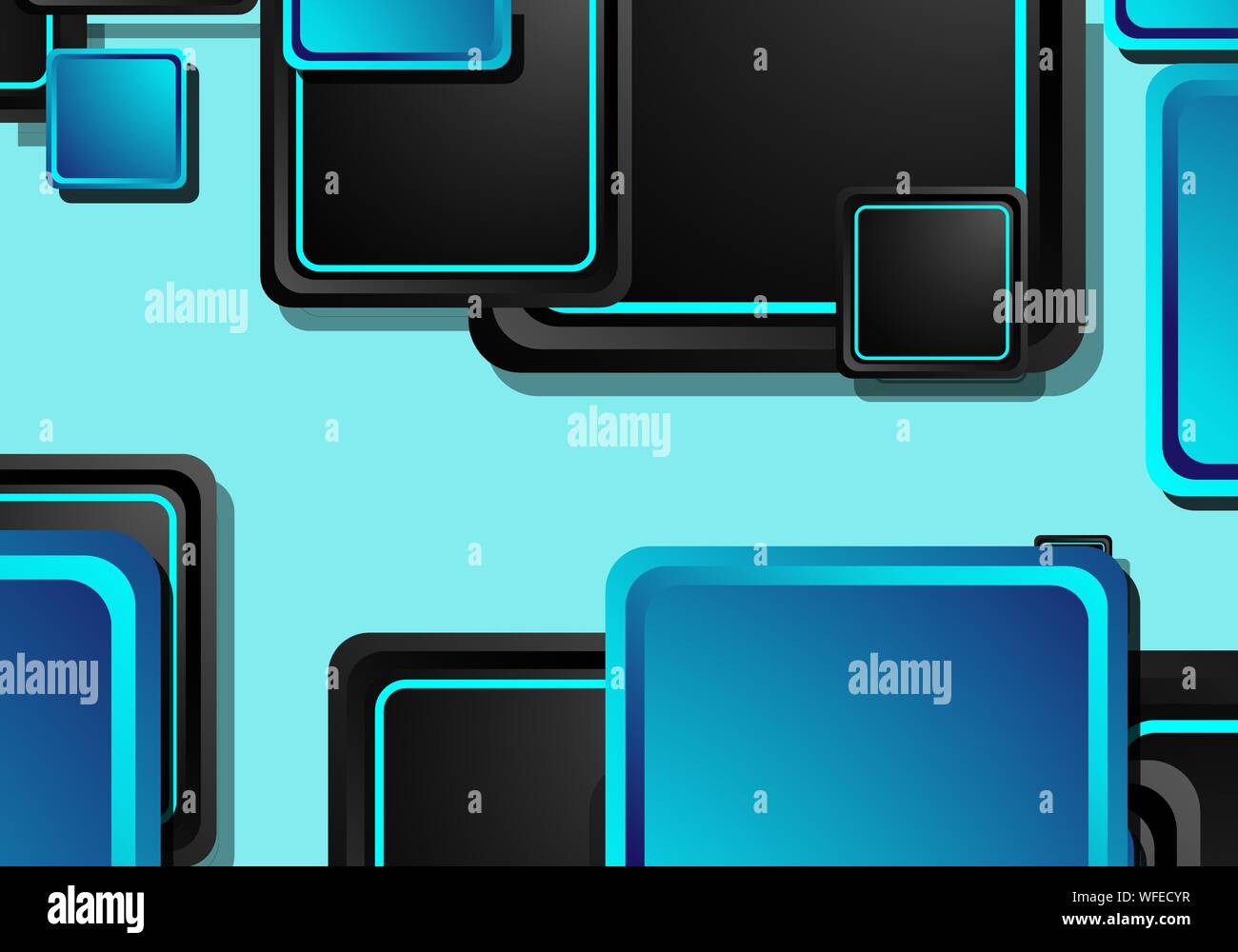 Black and blue neon squares abstract hi-tech background. Vector ...