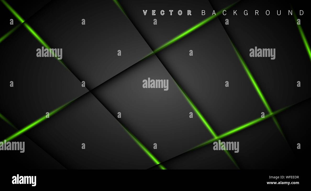 Green light line shadow dark grey luxury background Stock Vector
