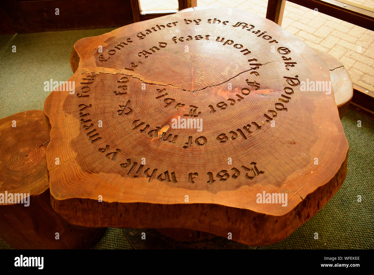 Wooden furniture made from Oak timber here at the Sherwood Forest National Park Centre