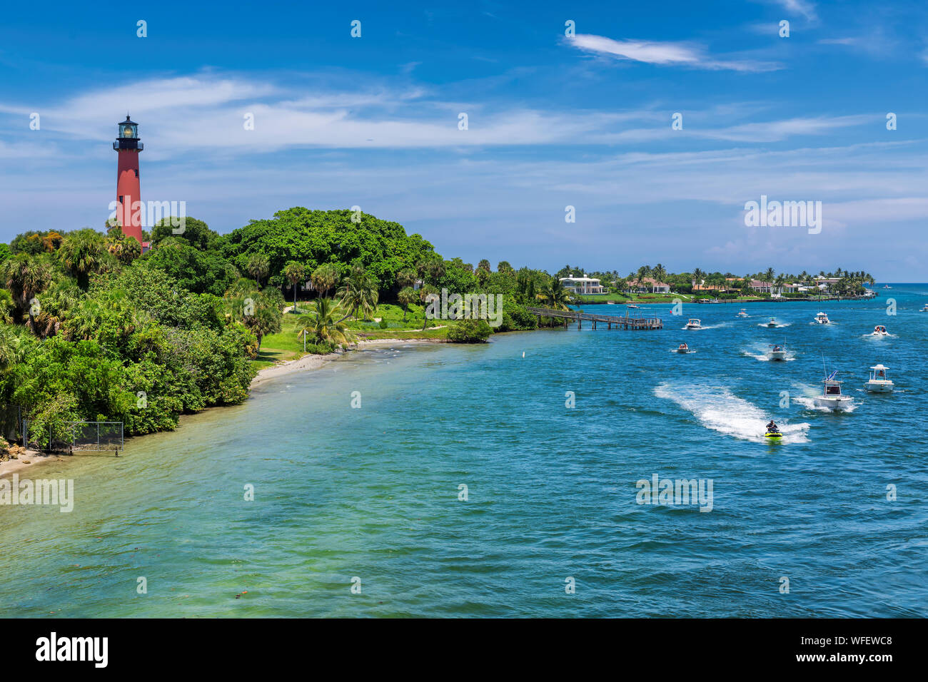 Beautiful view of the West Palm Beach County and Jupiter lighthouse at sunny summer day, Florida Stock Photo