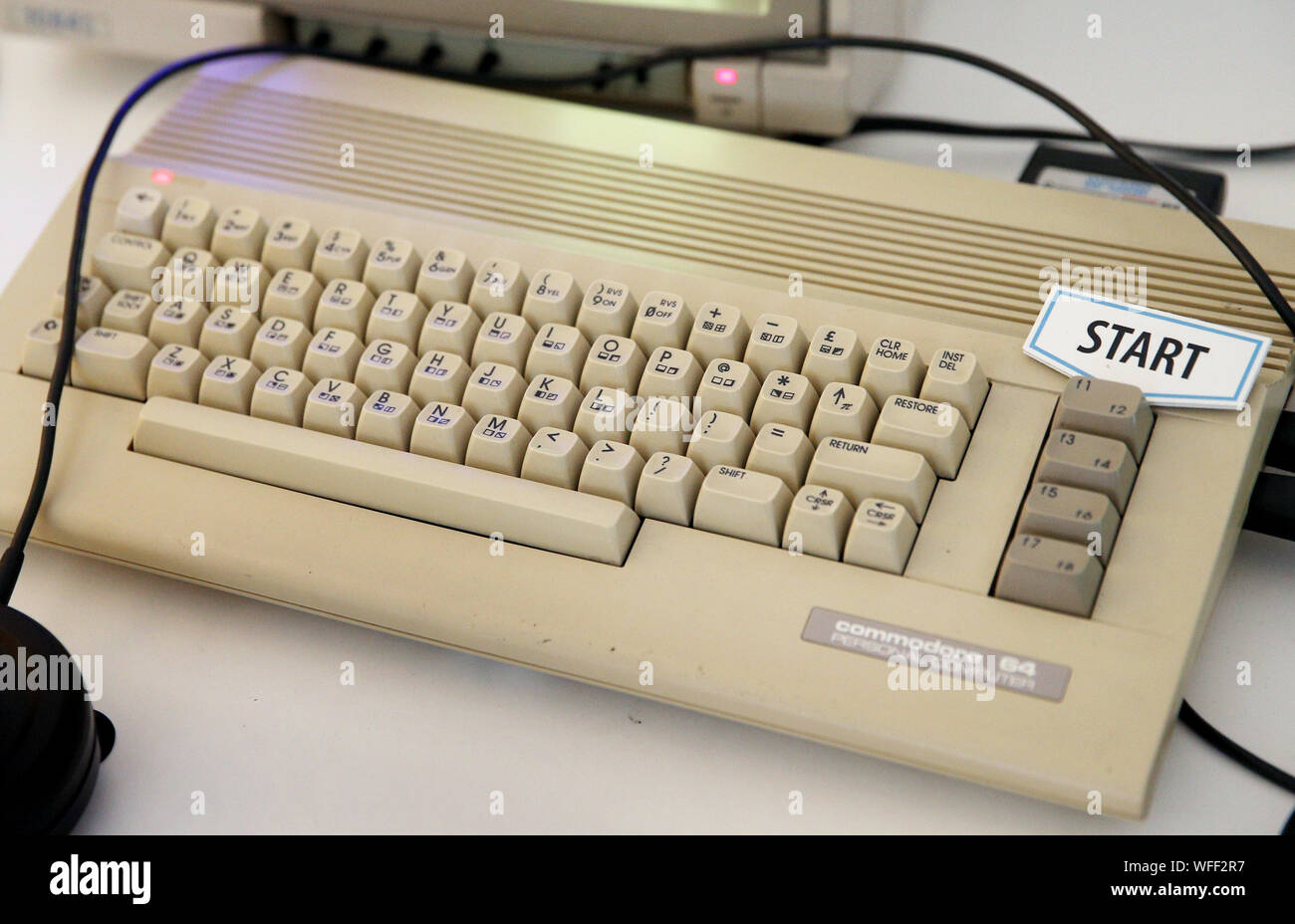 Wroclaw, Poland. 31st Aug, 2019. The company Retro Games has announced the return of the classic Commodore 64 computer. The C64 is a refreshed Commodore 64, which can be connected to a modern TV and play one of the 64 classic games included. The premiere of the C64 was announced for December 2019. The photo shows a former Commodore 64 computer in the Museum of Games and Computers in Wroclaw. Credit: Damian Klamka/ZUMA Wire/Alamy Live News Stock Photo