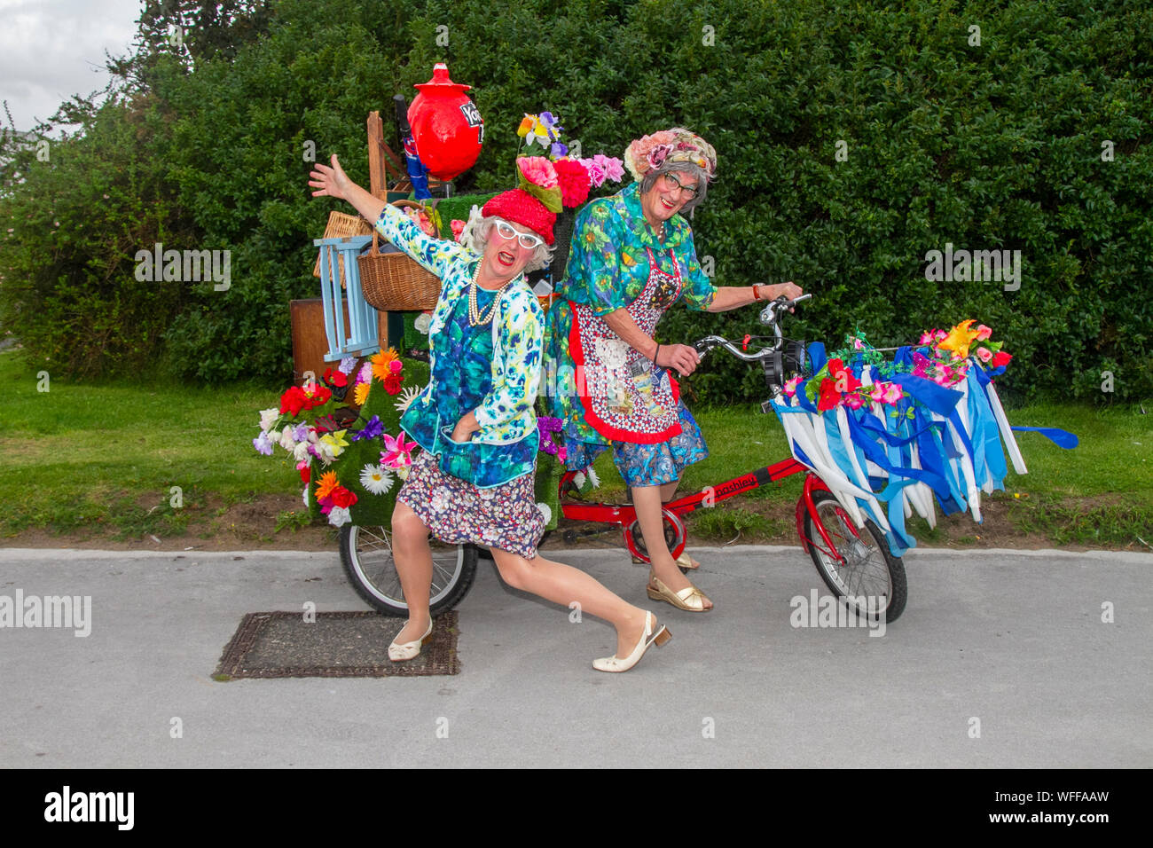 Morecambe on Saturday 31 Aug 2019. JEAN MORAG Tea Ladies at Vintage by the Sea one of the best retro and vintage events around the world returned to the seafront of