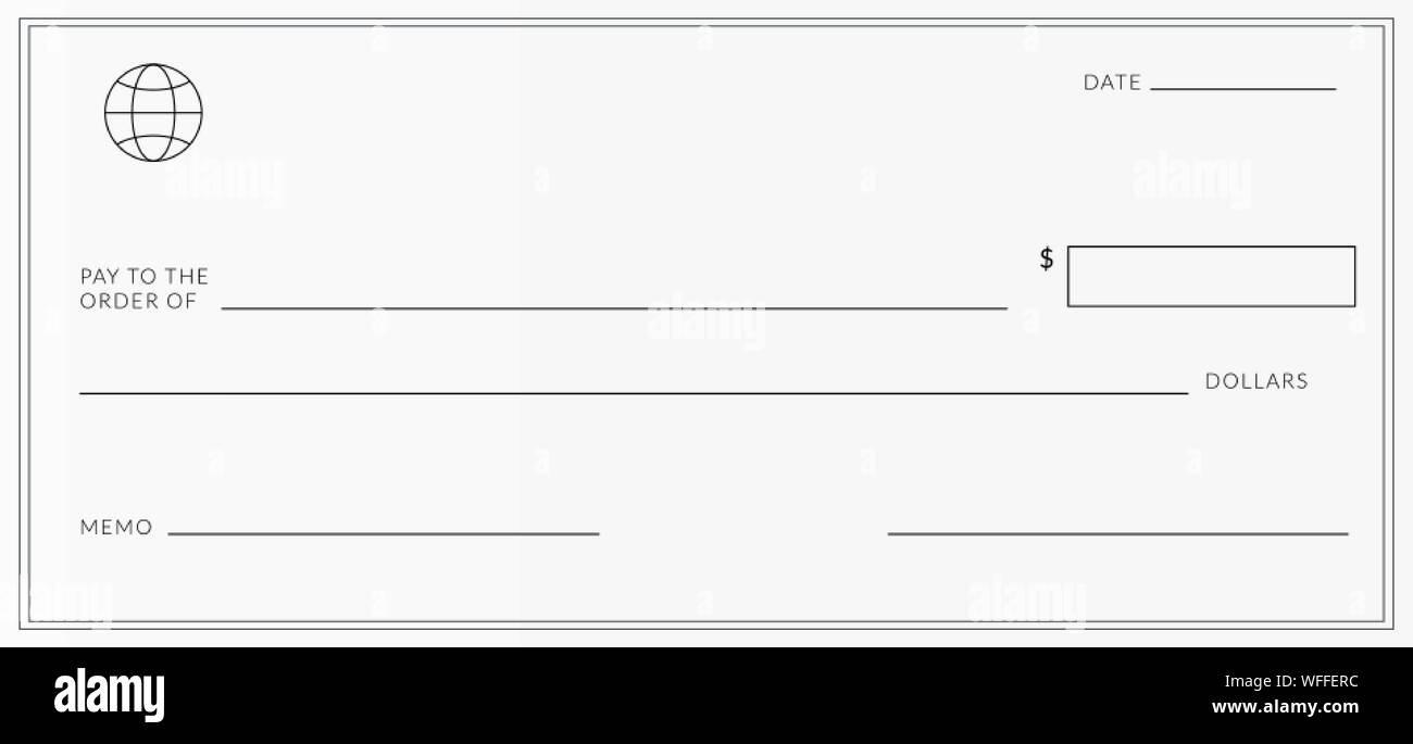 Blank template of the bank cheque. Checkbook check page with an Within Editable Blank Check Template