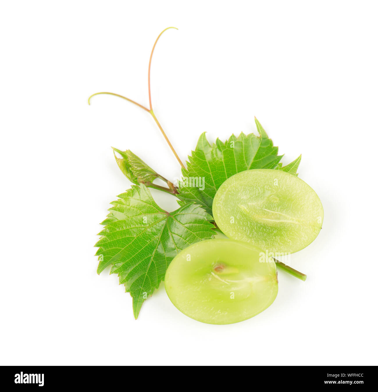 Green grape with leaves isolated on white background Stock Photo - Alamy