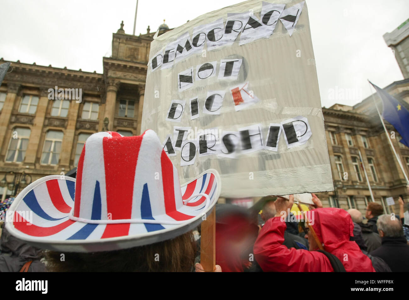 Birmingham, UK. Hundreds gather in Victoria Square, Birmingham city centre, to protest against UK Prime Minister Boris Johnson's decision to suspend Parliament in the run-up to Brexit. Credit: Peter Lopeman/Alamy Live News Stock Photo