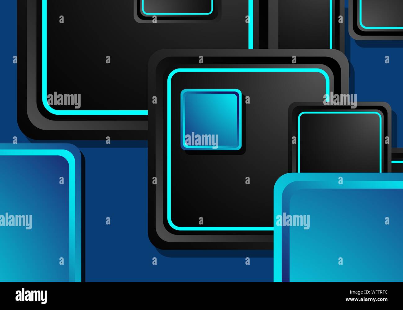 Black and blue neon squares abstract hi-tech background. Vector ...