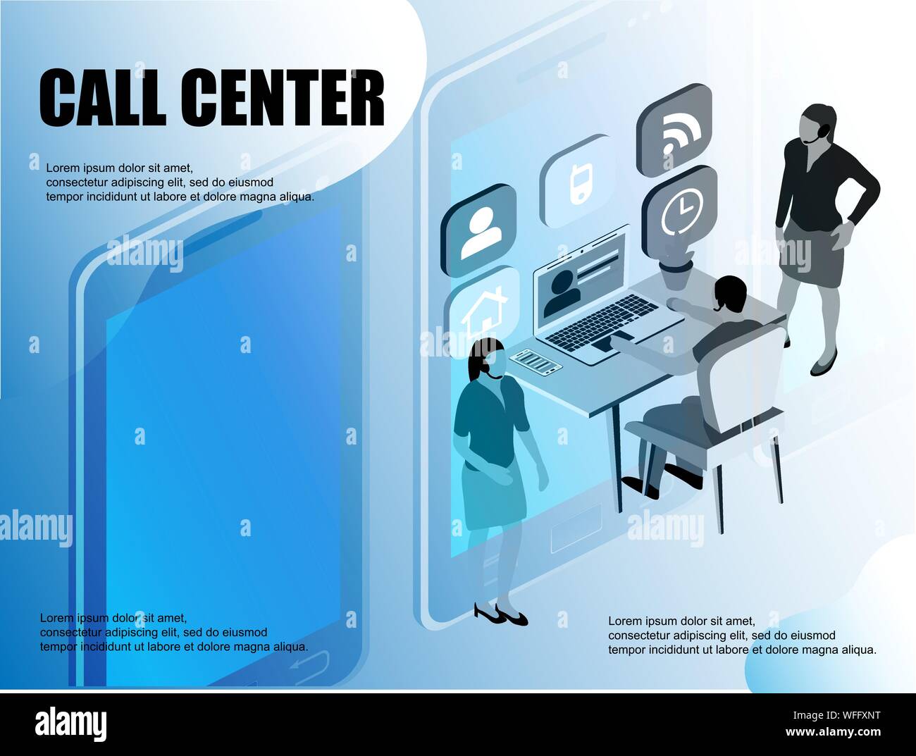 Flat isometric for web design. Business infographic. Office concept business people vector illustration flat design. Isometric illustration. Mobile Stock Vector