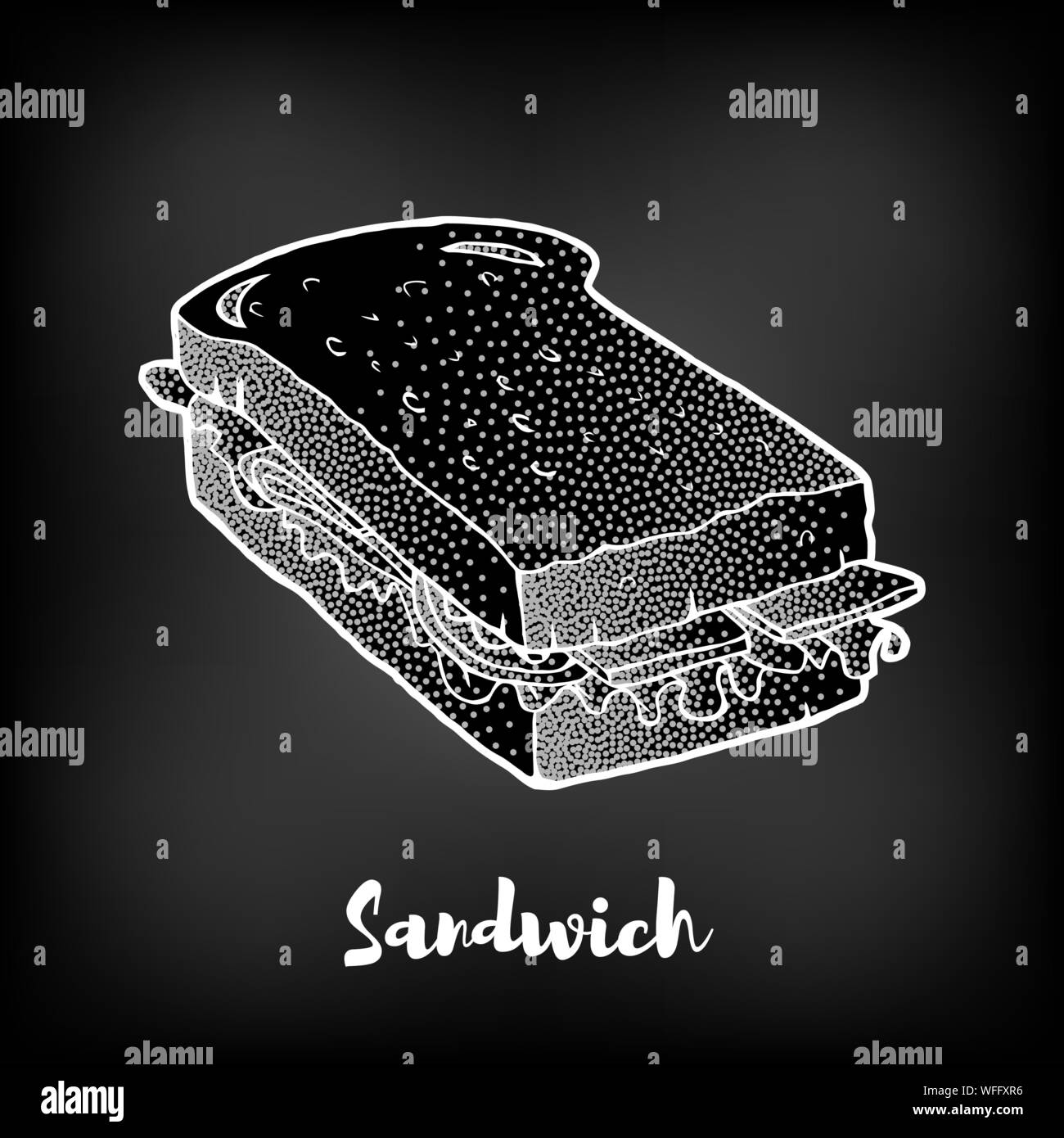 Chalk painted sandwich. Fast Food menu theme. Stock Vector