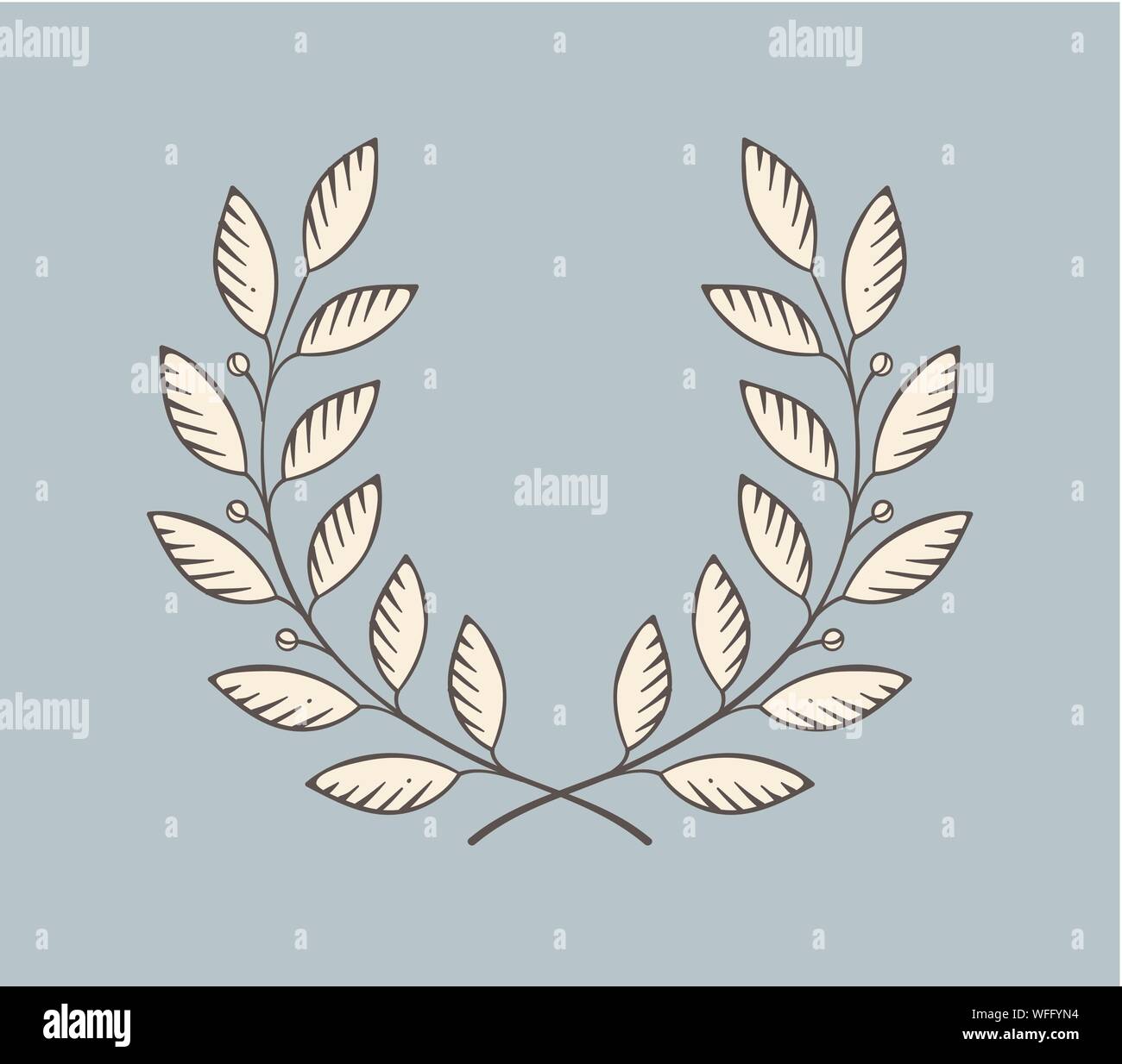 Set of old vintage object in engraving style. Laurel wreath icon ...