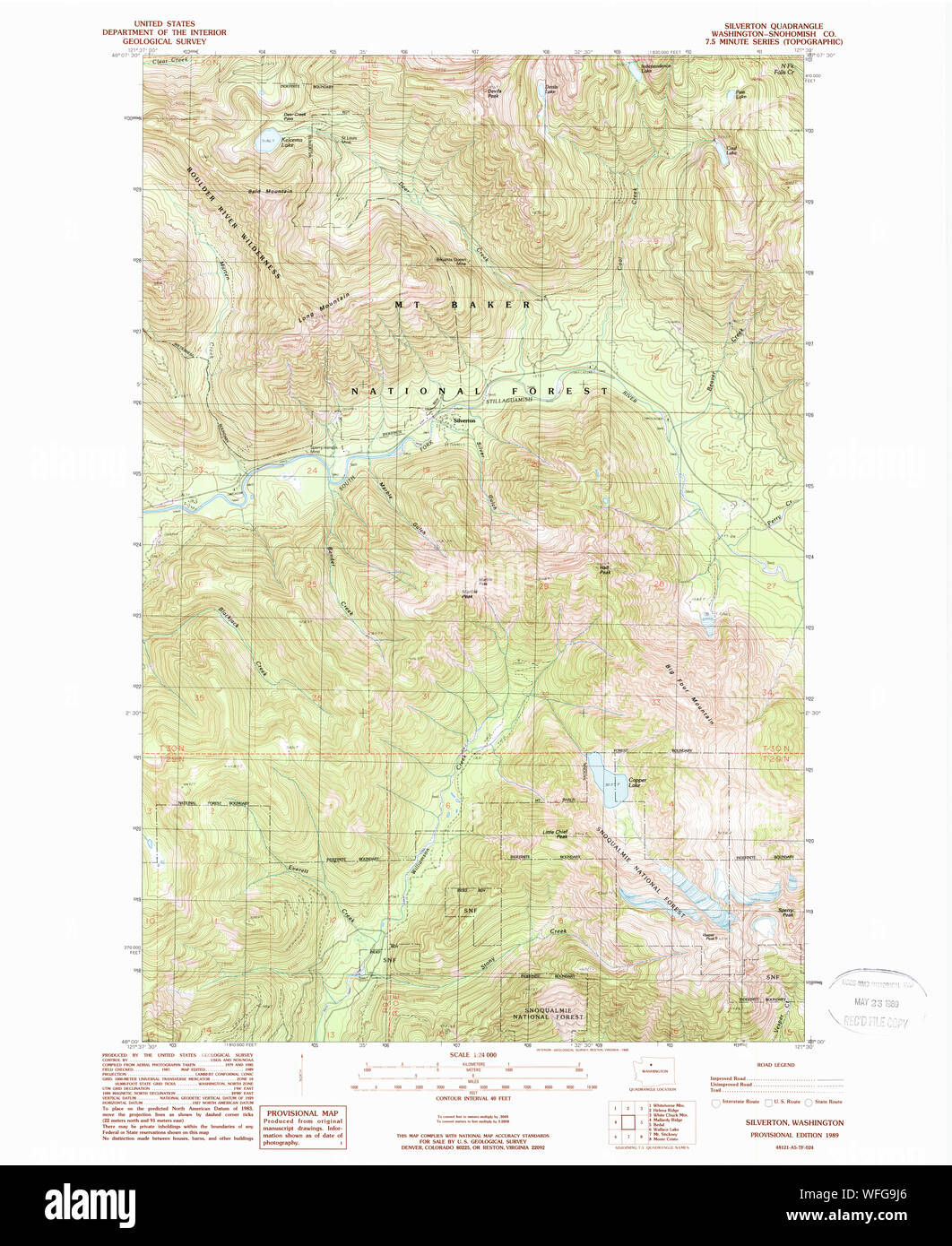 USGS Topo Map Washington State WA Silverton 243728 1989 24000 Restoration Stock Photo