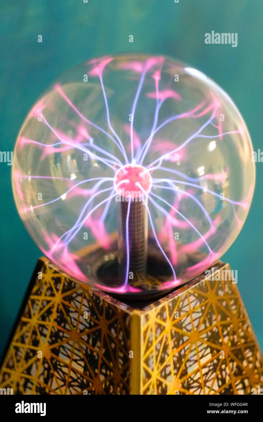 Electric discharge in a glass bowl of a plasma lamp Stock Photo Alamy