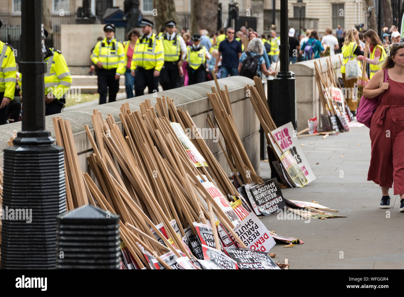 Anti Boris Johnson demonstration in front of Downing Street No 10, 31st Aug 2019, London UK Stock Photo