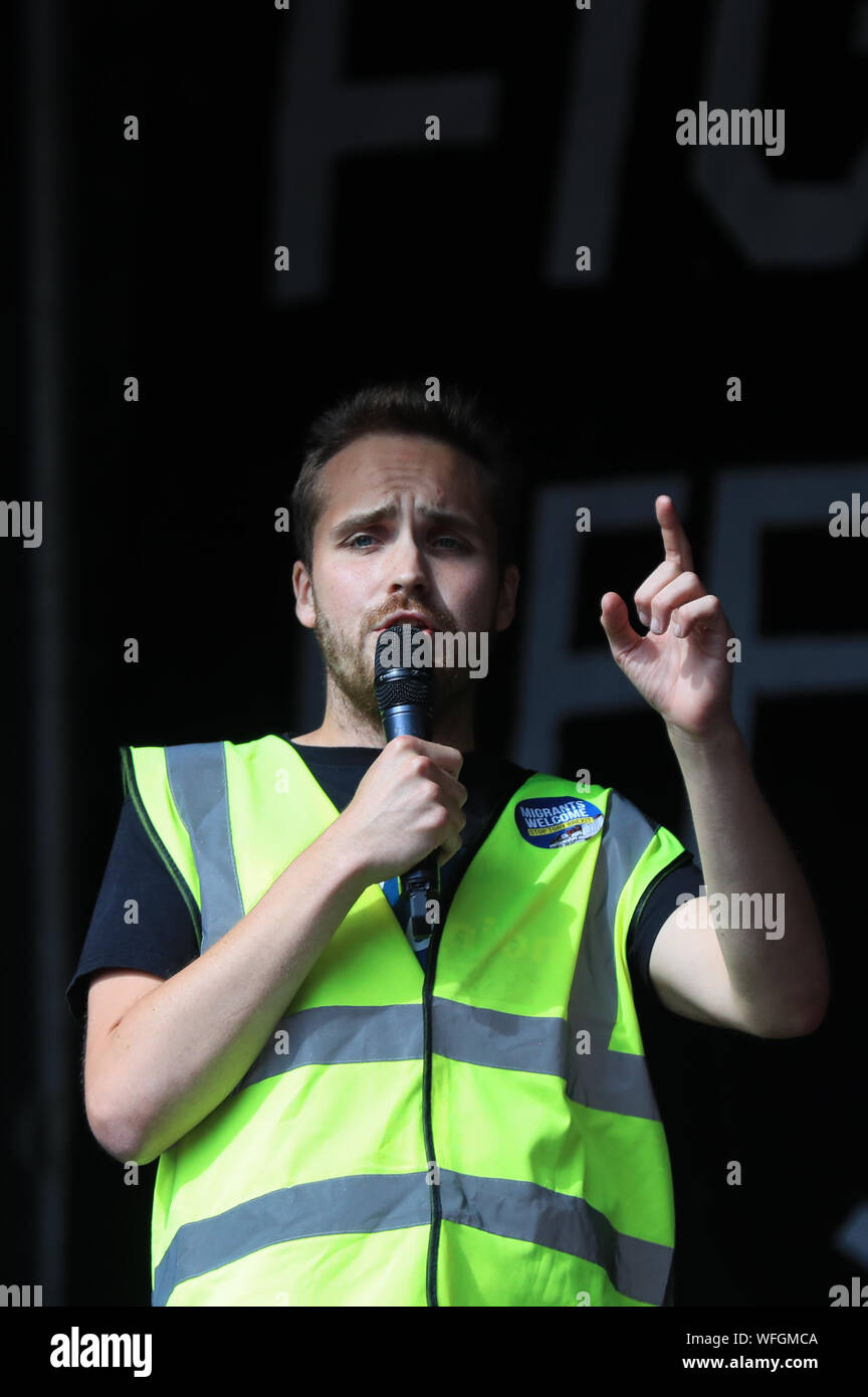 Organiser Michael Chessum Addressing Protesters Taking Part In The Let Us Vote Day Of Action Organised By Another Europe Is Possible Campaign Group In Central London To Demonstrate Against Prime Minister Boris Organiser Michael Chessum Addressing Protesters Taking Part In The Let Us Vote Day Of Action Organised By Another Europe Is Possible Campaign Group In Central London To Demonstrate Against Prime Minister Boris