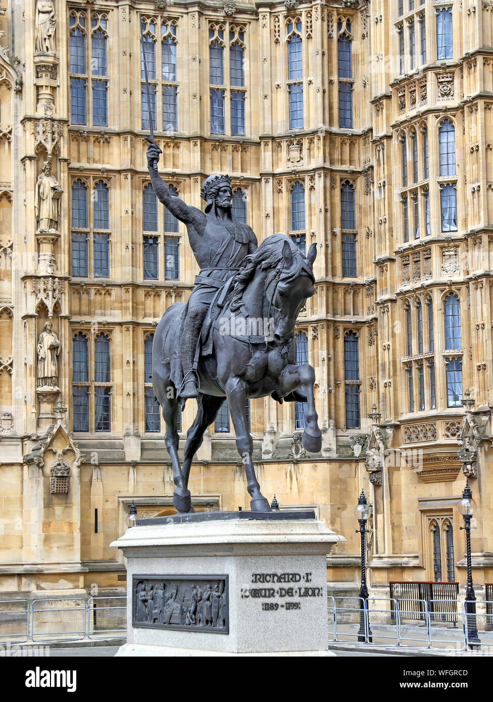 London, Great Britain -May 22, 2016: Richard the Lionheart statue outside the House of Lords, Westminster Palace, the Houses of Parliament, the Parlia Stock Photo