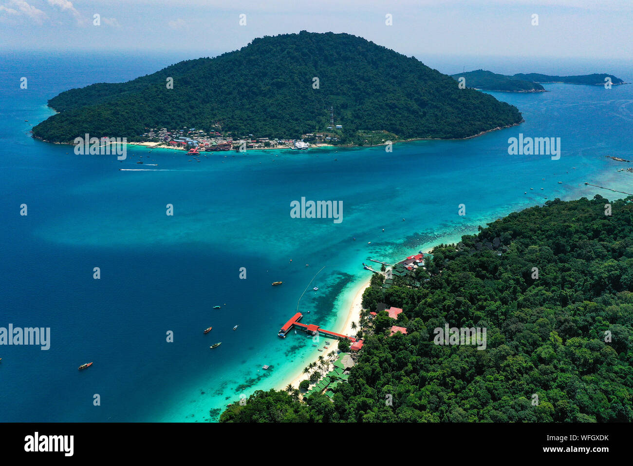 Aerial view of Pulau Perhentian Besar and Pulau Perhentian Kecil islands, Tenrengganu, Malaysia Stock Photo