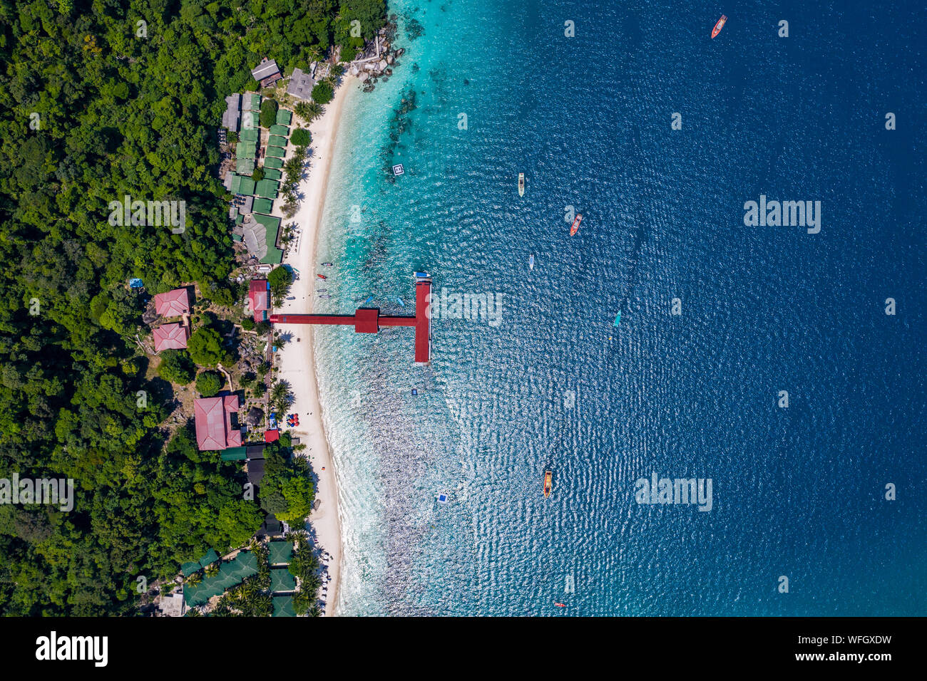 Overhead view of a Jetty, Pulau Perhentian Besar island, Tenrengganu, Malaysia Stock Photo