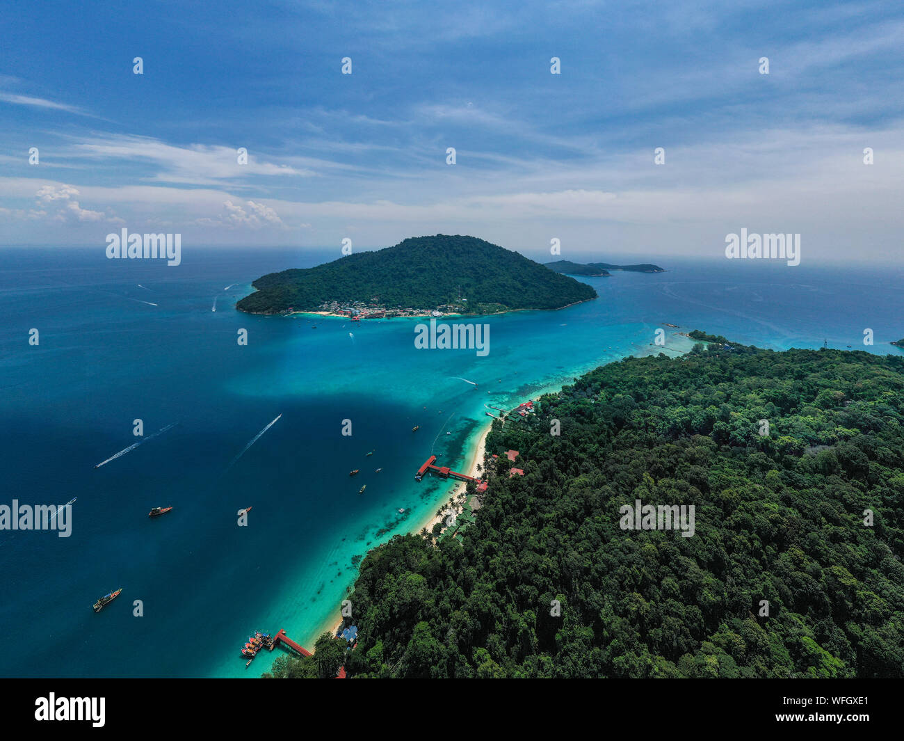Aerial view of Pulau Perhentian Besar and Pulau Perhentian Kecil islands, Tenrengganu, Malaysia Stock Photo