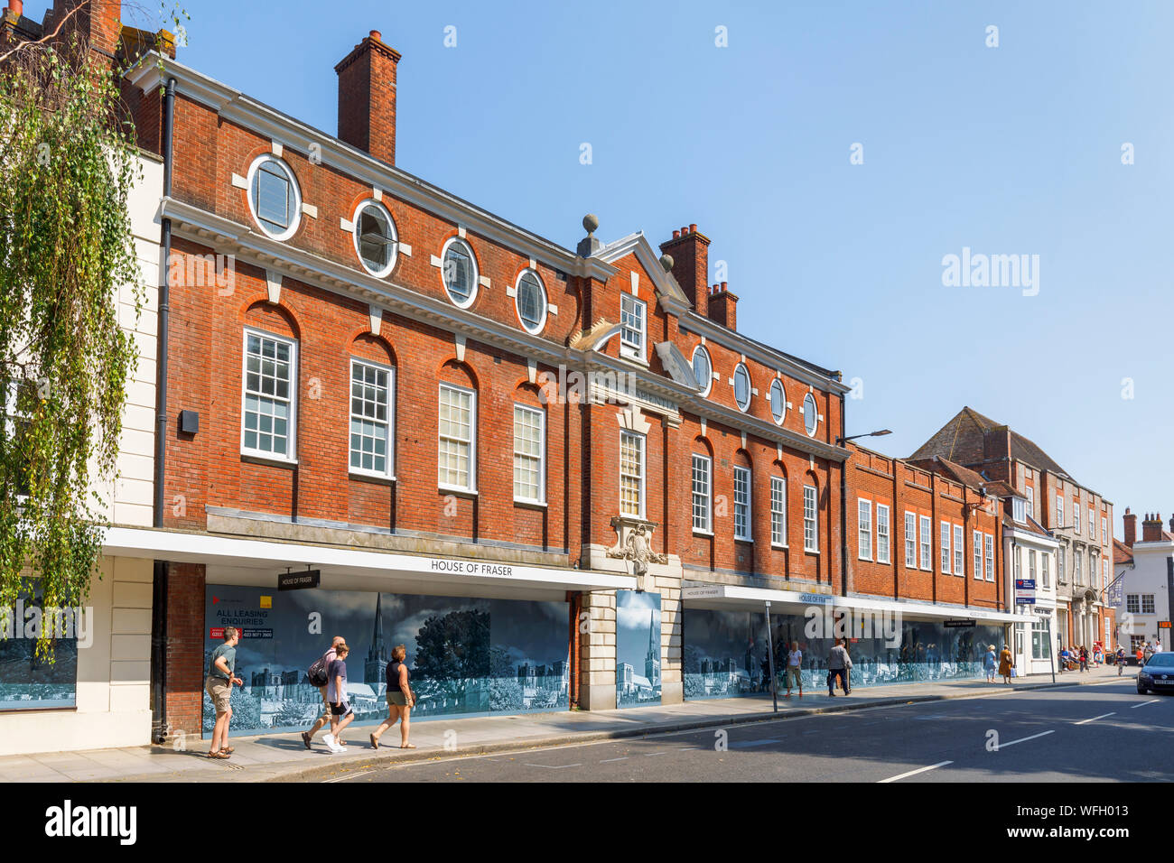 Closed, boarded up House of Fraser department store, St Georges House, West Street, Chichester, county town of West Sussex, south coast England, UK Stock Photo