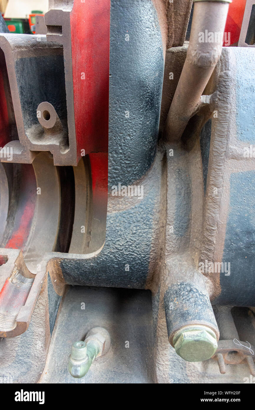 Detail of engine parts of antique steam train Stock Photo - Alamy