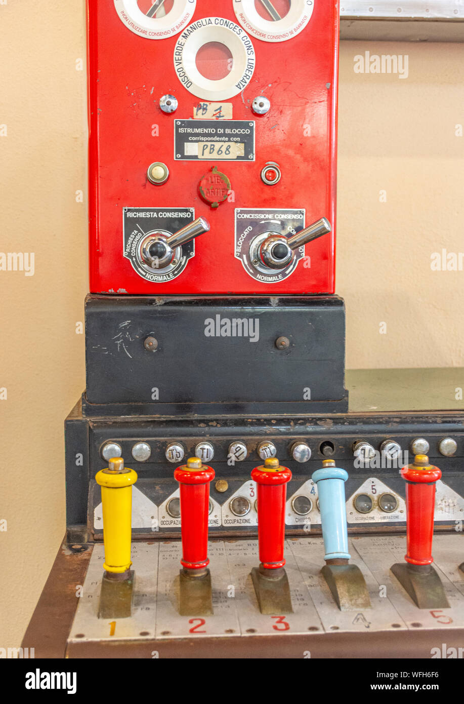 Ancient mechanisms for the remote control of steam trains Stock Photo ...