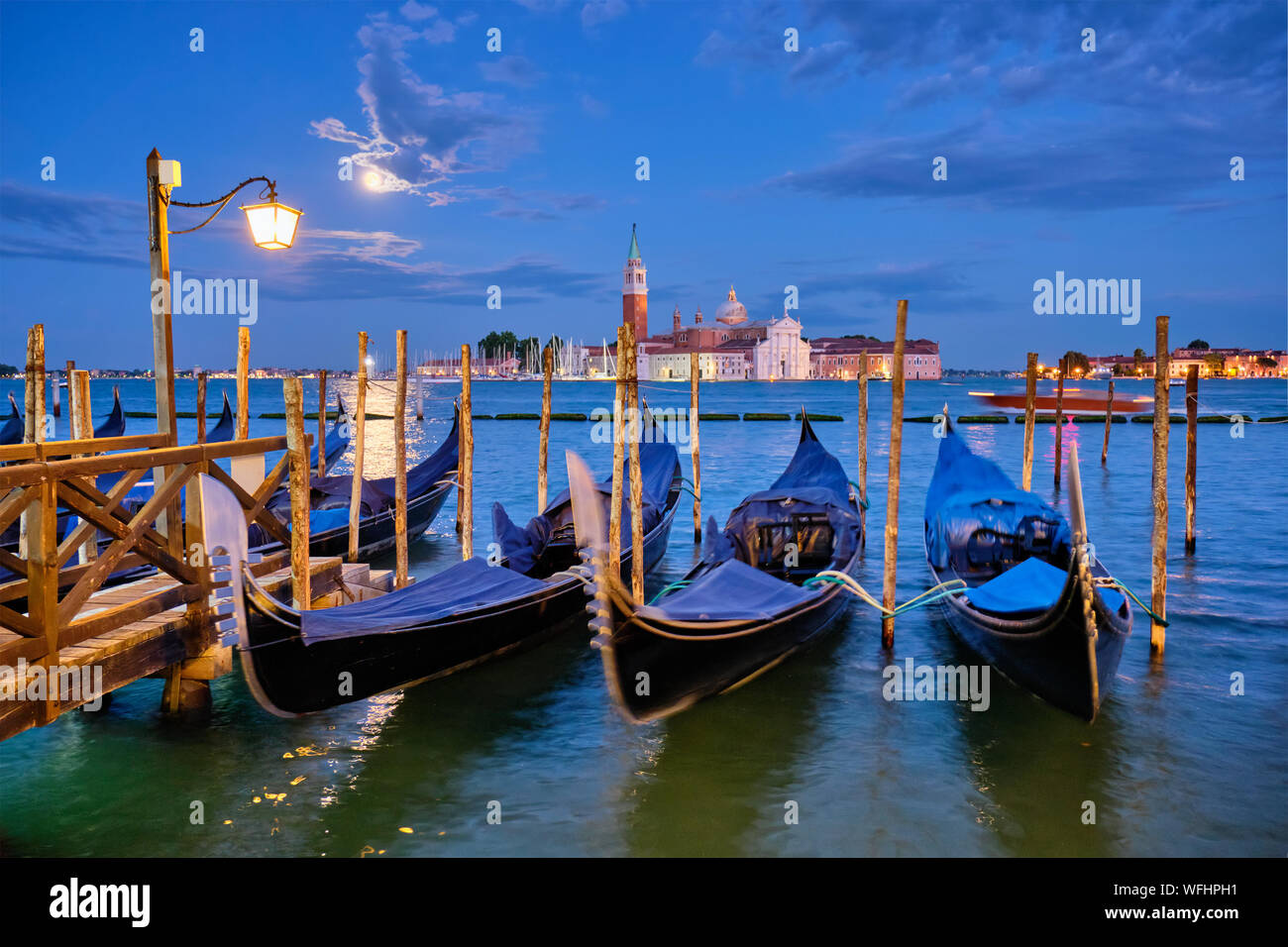 San Giorgio Maggiore Church with full moon. Venice, Italy Stock Photo ...