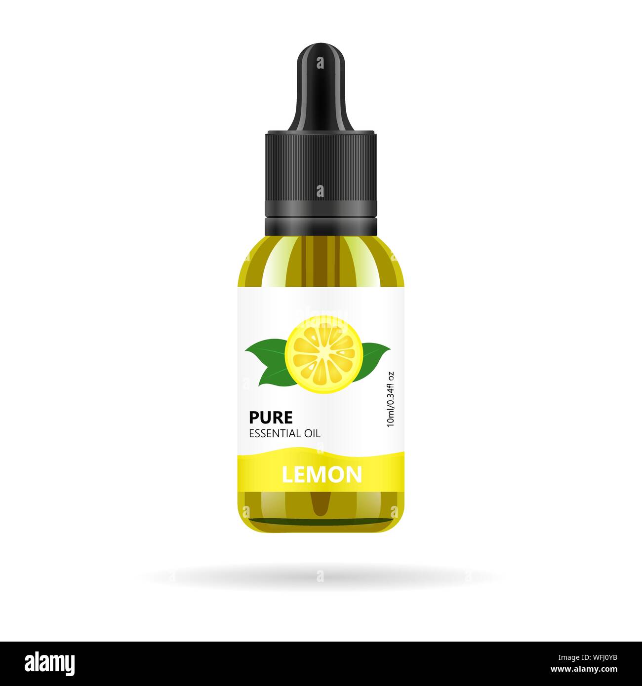 Lemon oil in glass jar. Vector packaging design template and 
