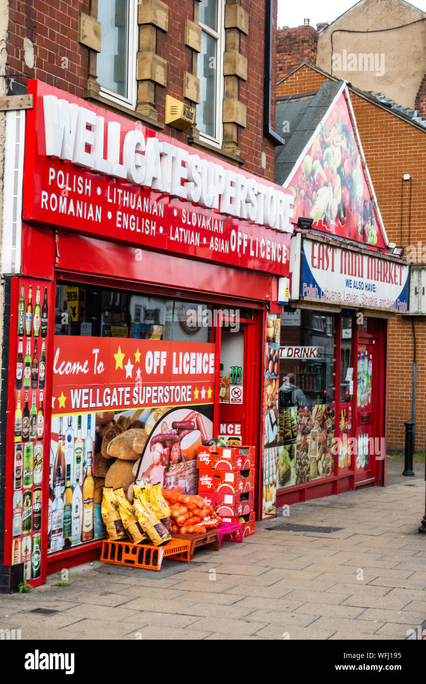 Rotherham town centre multicultural convenience shop store on a high street Stock Photo