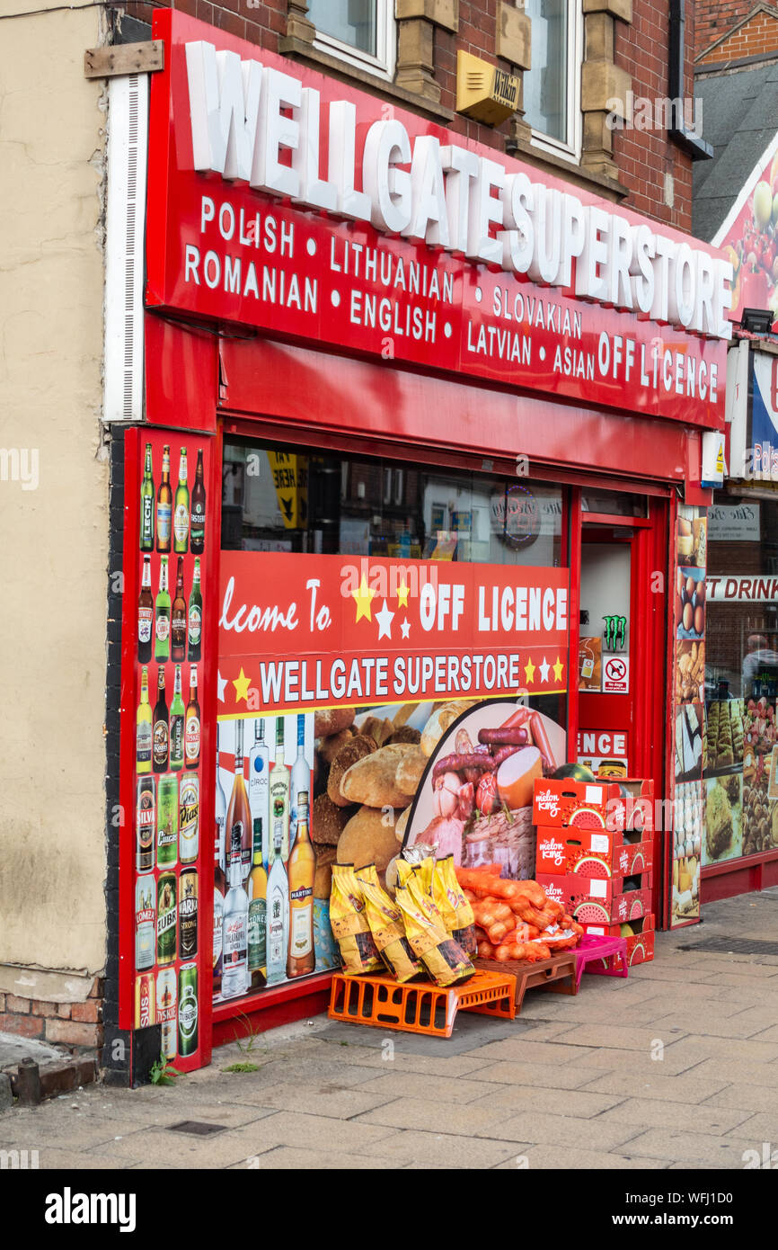 Rotherham town centre multicultural convenience shop store on a high street Stock Photo