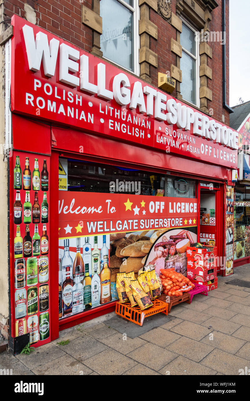 Rotherham town centre multicultural convenience shop store on a high street Stock Photo