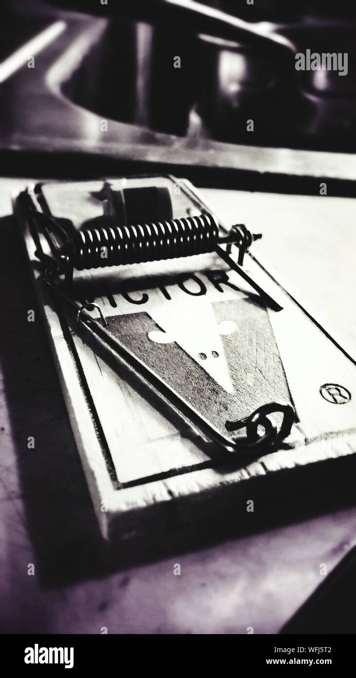 Close-up Of Mousetrap On Table Stock Photo