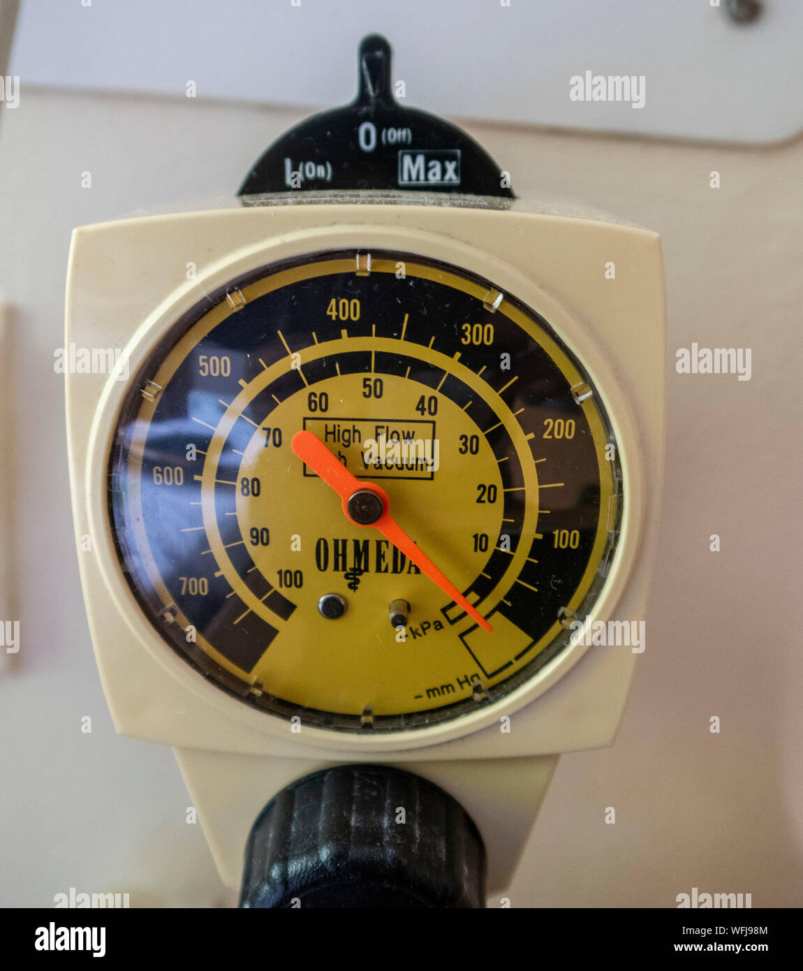 Ohmeda hospital oxygen gauge. Stock Photo