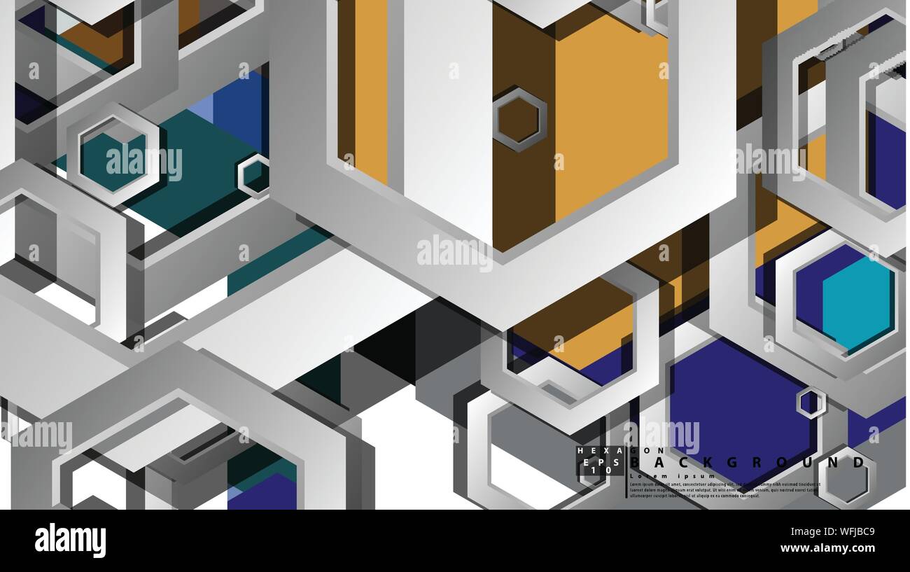 Abstract geometric background with hexagon cold color composition ...