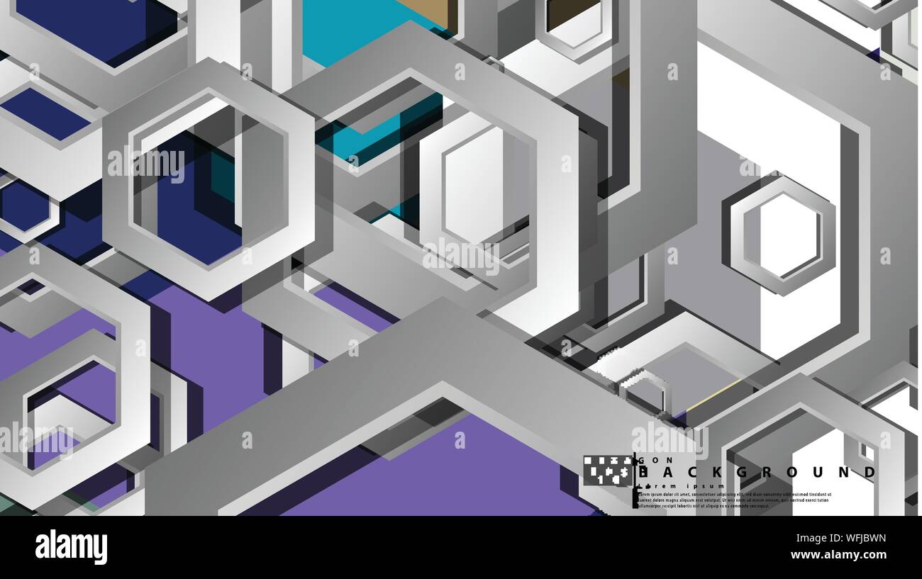 Abstract geometric background with hexagon cold color composition ...